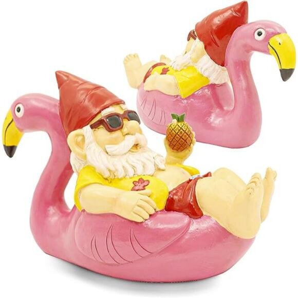 Garden Gnome on Flamingo, Polyresin Outdoor Decor, Funny Lawn Statue Figurine - Picture 5 of 5
